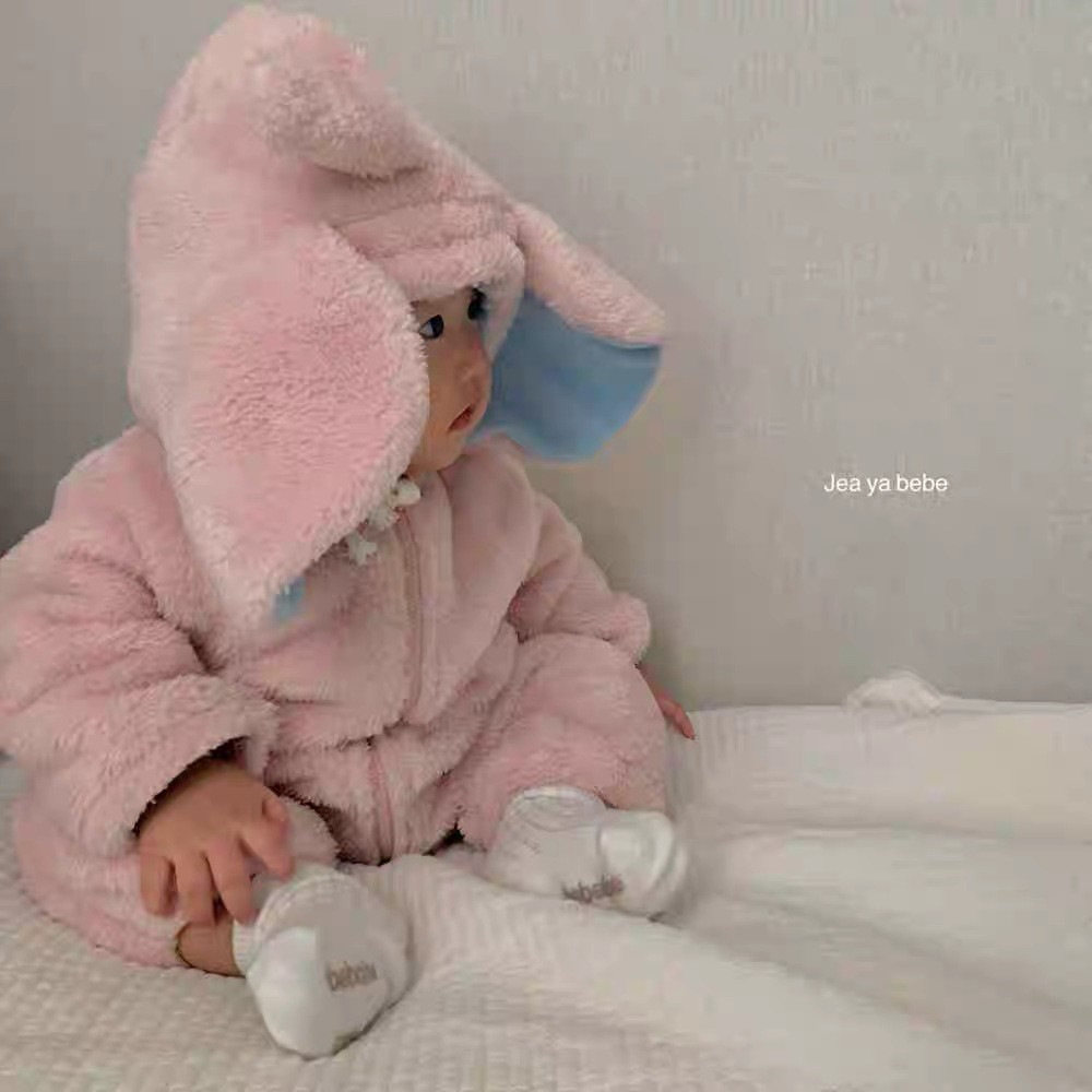 新品韩版ins秋冬加绒毛绒可爱连体爬服大象耳朵哈衣 加绒加厚连帽