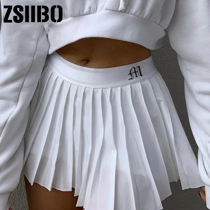 Ladies Solid Color Embroidered Short Skirt迷你网球百褶半身裙