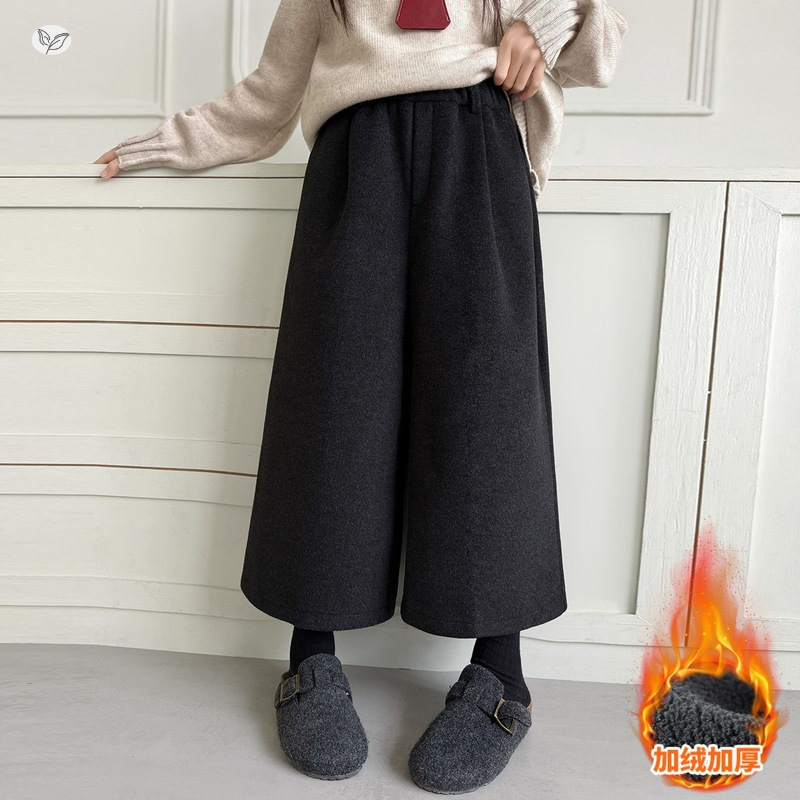 女童加绒毛呢阔腿裤2025年秋冬新款韩系直筒九分裤中大童加厚裤子，童装裤子，祺儿童装