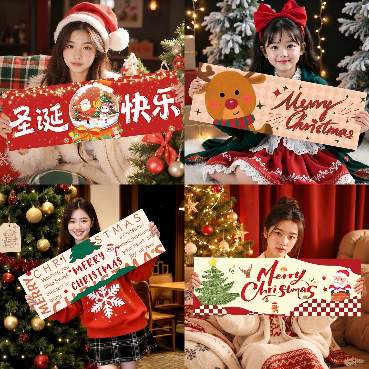 圣诞节场景布置装饰品氛围感手持横幅店铺家用耶诞树打卡拍照道具