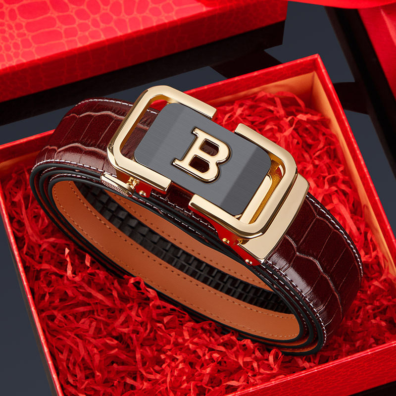 英皇保罗皮带青年男士真皮自动扣商务高档男学生腰带头层牛皮裤带