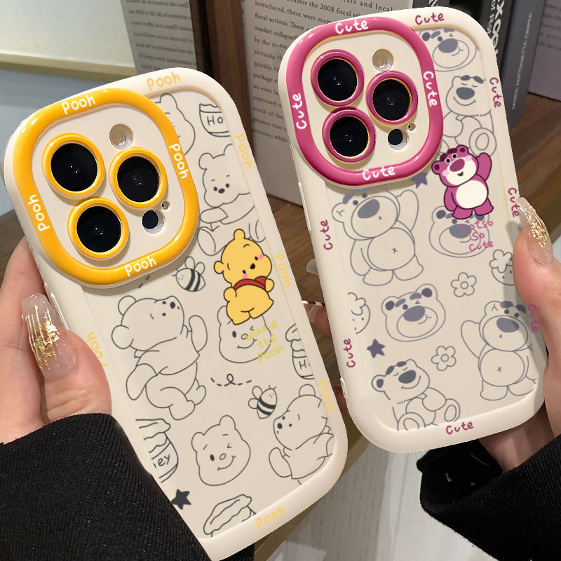 卡通涂鸦彩绘熊草莓熊适用苹果16Pro手机壳pihone15promax防摔保护套14Plus全包13mini可爱/少女12创意11个性