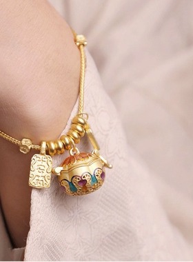 新中式镂空可打开珐琅彩镀金瓜瓤香囊球手链国风汉服配饰手串饰品