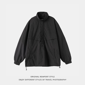 外套秋季新款肌理微皱半拉链情侣宽松夹克可二开BL6018-P60控88,大妈t恤搭配图片图片