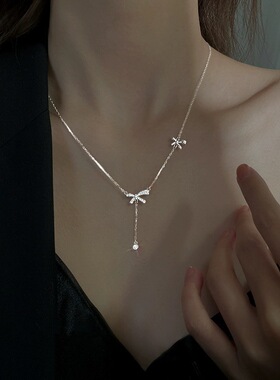 纯银蝴蝶结流苏项链女