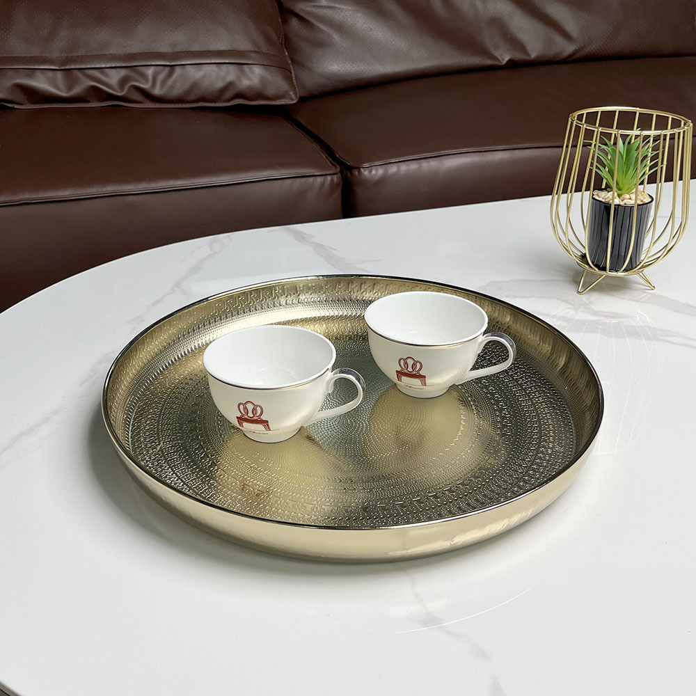 简约轻奢铁艺圆形托盘家用电镀水果茶盘创意礼物零食干果收纳摆件