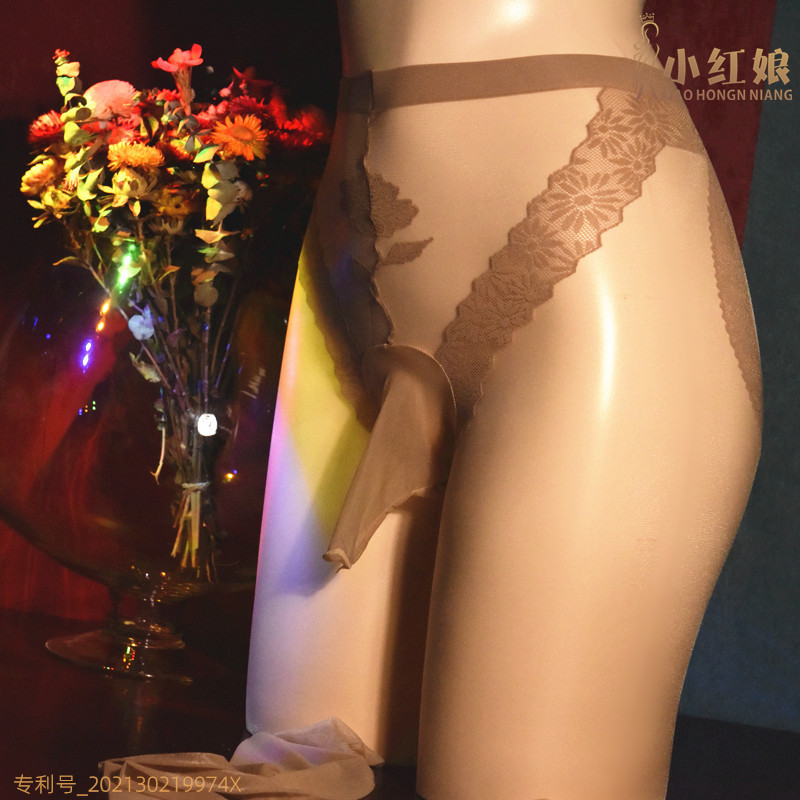 新款3D超薄隐形蕾丝男士jj套连裤袜黑丝丝滑花朵爱心臀一线裆丝袜