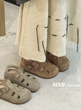 17th second真皮编织勃肯凉鞋夏季儿童包头沙滩鞋镂空运动罗马鞋