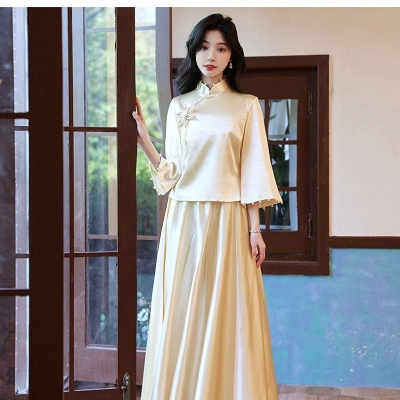 中式伴娘服中国风2025新款夏季气质优雅日常可穿学生毕业晚礼服裙