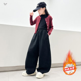 女童灯芯绒阔腿裤2025年秋冬新款纯色休闲香蕉裤中大童弯刀裤长裤，童装裤子，祺儿童装