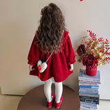 女童秋冬季年服连衣裙中小童加绒加厚风过年服儿童元旦表演服，童装连衣裙，祺妙童装