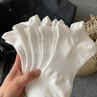透气纯棉底吸汗防臭低帮纯白色袜ins潮双提耳 薄款 袜子男短袜 夏季