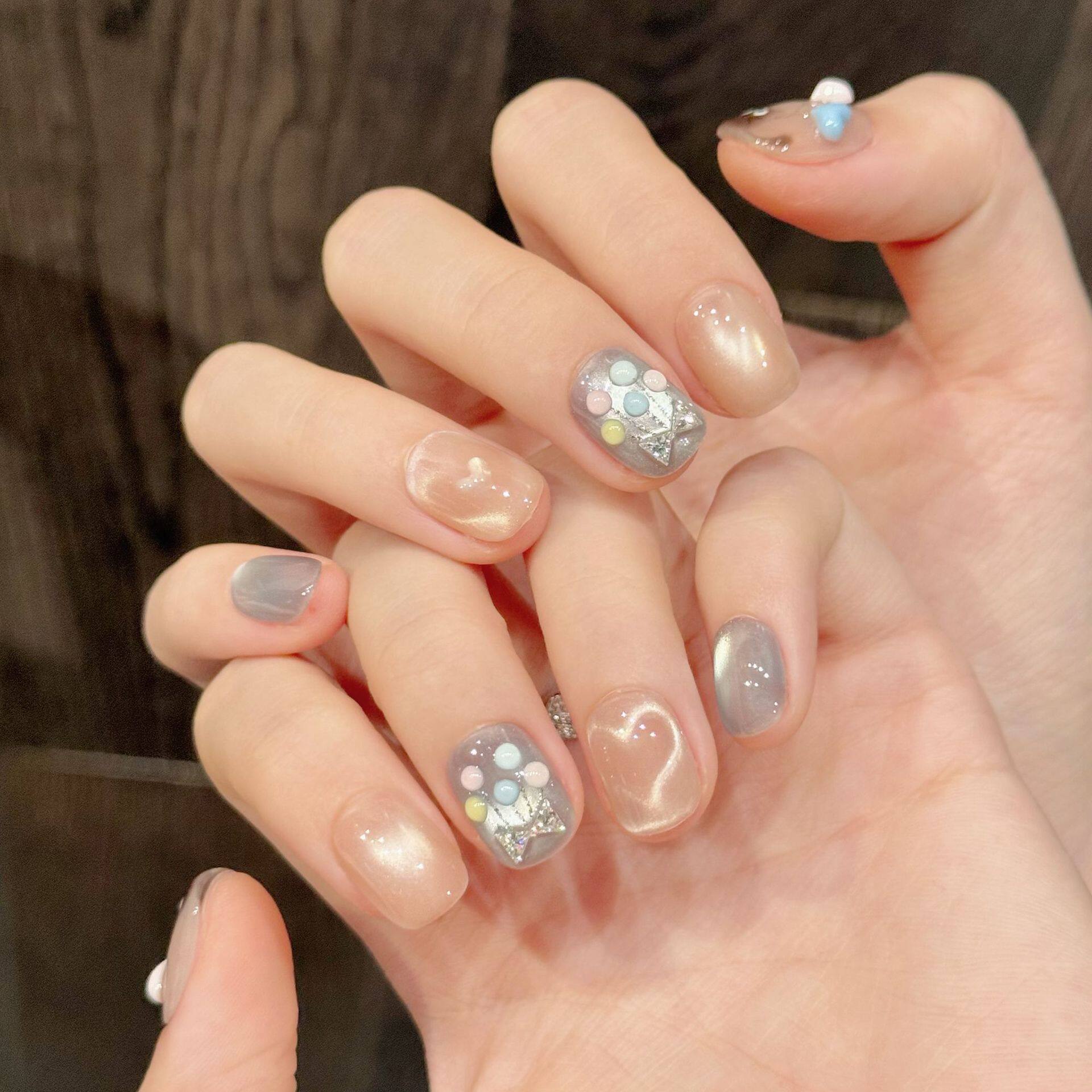 【球球派对】爱心猫眼猫咪可爱少女心短款手工穿戴甲