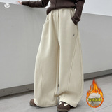 女童灯芯绒弯刀裤2025秋冬新款刺绣阔腿裤中大童休闲卫裤外出长裤，童装裤子，祺儿童装