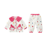 女童睡衣冬装2025新款儿童加绒夹棉保暖套装女孩娃娃领家居服P97，童装家居服（睡衣），祺妙童装