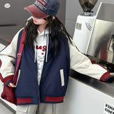 女童夹棉加厚棉衣2025年秋冬新款中大童刺绣棒球服外套撞色夹克衫，童装外套，祺儿童装