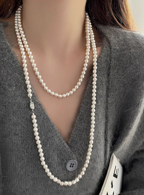 长款珍珠项链百搭气质锁骨链女