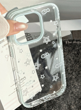 ins风Cartoon stars small fish clear case适用iphone 11 12 13 14 15 16 17 pro max