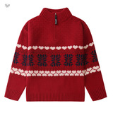 女童毛衣2025年秋季新款半拉链爱心针织衫中大童半领打底衫春秋，童装毛衣，祺儿童装