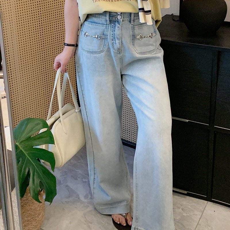 2026年新款胖mm大码女装春装韩版气质设计感口袋直筒牛仔裤200斤