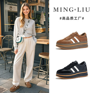 乌拉草猪皮鞋垫真皮德训鞋女鞋2025秋季新款厚底阿甘鞋百搭运动鞋