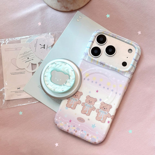 AceCase小熊涂鸦贝母镜面磁吸支架iphone16苹果17promax适用15手机壳14软菲林13