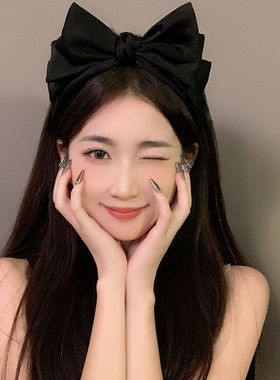 黑色蝴蝶结头箍女高级感网红洗脸发带夏天百搭外出发箍2023年新款