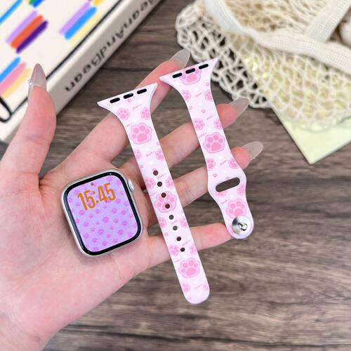 适用苹果表带iwatchS11/10/9/Ultra/SE3小蛮腰硅胶卡通印花手表带