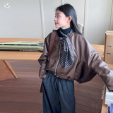 女童套装2025秋冬新款美拉德短款加绒皮衣灯笼裤毛衣三件套中大童，童装休闲套装，祺儿童装