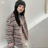 女童2025年秋冬新款小香风藕粉双面穿毛毛衣棉服女大童户外棉外套，童装棉衣，祺儿童装