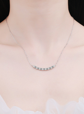 奢华925银微笑项链莫桑钻颈链时尚简约韩版时尚轻奢饰品锁骨链