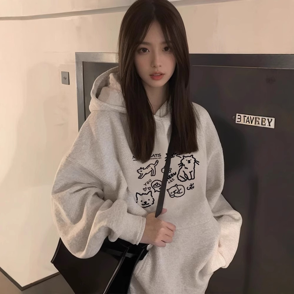 美式连帽卫衣女秋冬新款加厚加绒重磅上衣外套