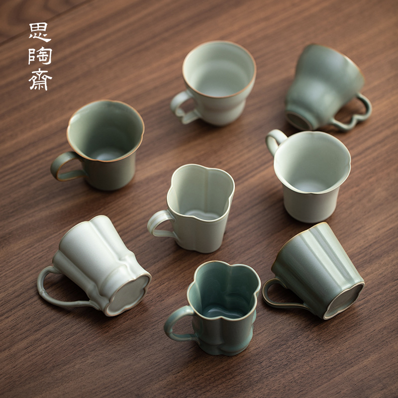 思陶斋汝窑公杯开片可养马克杯小容量咖啡杯公室个人茶杯