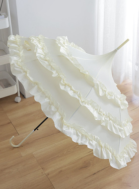 古风太阳伞日本洛丽塔lolita可爱公主洋伞宫廷白色花边拱形晴雨伞