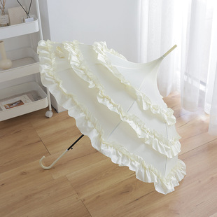 古风太阳伞日本洛丽塔lolita可爱公主洋伞宫廷白色花边拱形晴雨伞