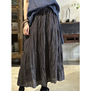 碎片/  春夏文艺复古拼接捏褶松紧腰半身裙