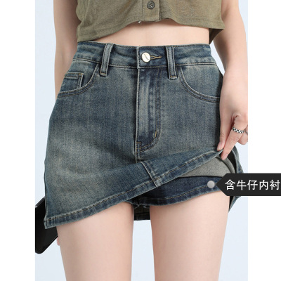 美式复古牛仔短裙女夏季显瘦性感辣妹紧身包臀裙裤短款腰半身裙
