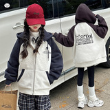 女童连帽卫衣外套夹棉加厚秋冬款2025新款中大童拼色棒球服棉衣潮，童装外套，祺儿童装