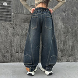 女童加绒加厚牛仔裤2025新款中大童时髦宽松弯刀裤阔腿裤打杆长裤，童装裤子，祺儿童装