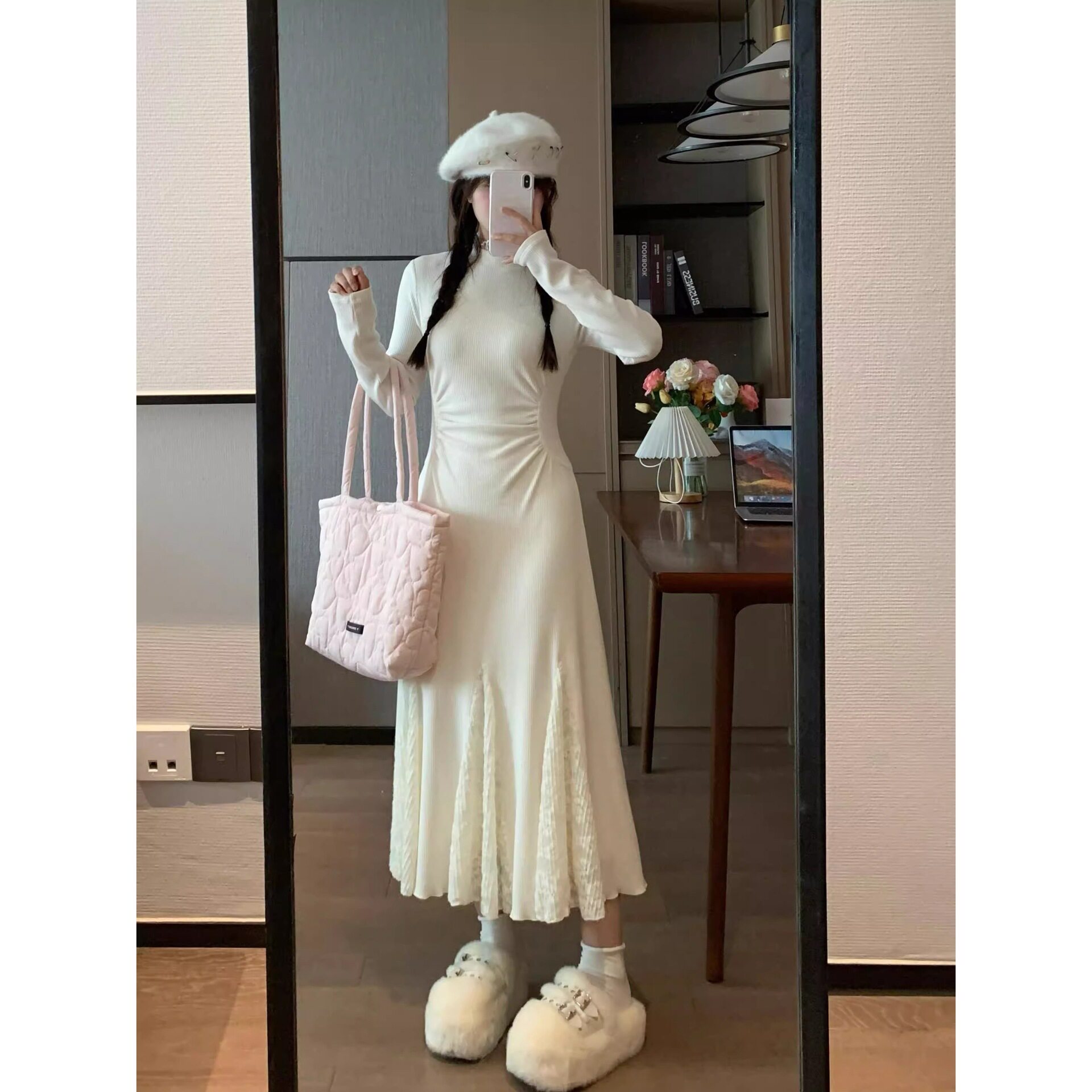 小个子针织连衣裙春秋款长袖蕾丝连衣裙