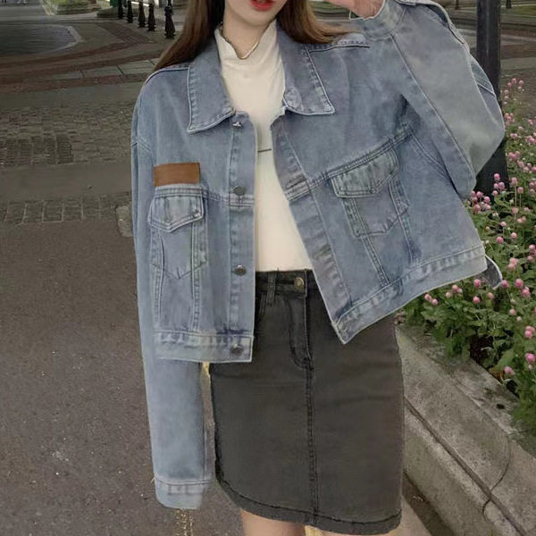 宽松显瘦长袖上衣大码牛仔外套