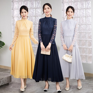 晚礼服女2026新款亚马逊速卖通宴会主持人长袖平时可穿仙气连衣裙