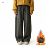 女童秋冬加绒加厚裤子2025年新款中大童纯色阔腿裤休闲弯刀裤长裤，童装裤子，祺儿童装