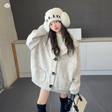 女童加厚毛衣外套2025年秋冬新款中大童纯色针织开衫春秋帽衫外穿，童装毛衣，祺儿童装