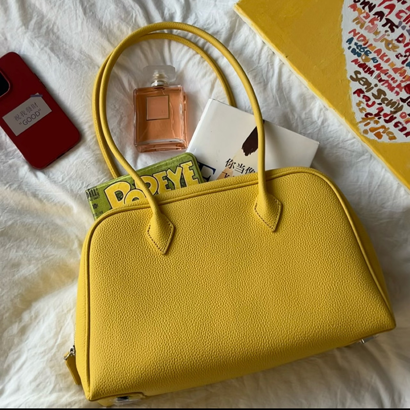 长柄大容量牛皮保龄球包2025春季新款波士顿真皮小众手提肩包女