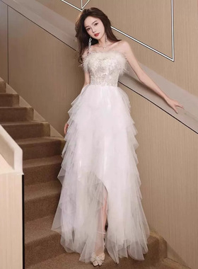 白色晚礼服2026新款抹胸生日宴会主持人演出演出服成人礼公主裙