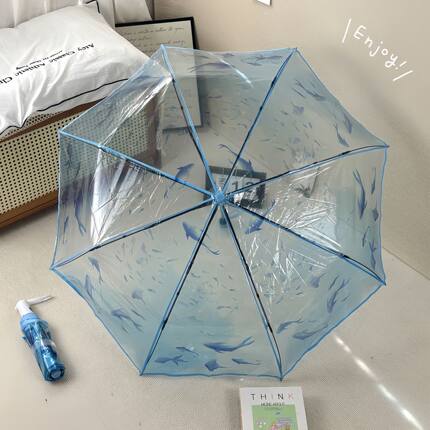 高颜值小鱼透明自动雨伞韩系ins风网红伞学生上学专用长柄弯柄伞