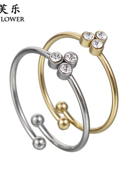 跨境新品ins风锆石开口戒指女轻奢简约小众设计情侣对戒指环礼物