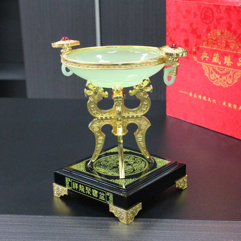 琉璃玉祥龙聚宝盆工艺品摆件办公室装饰书架桌面摆设开业商务送礼