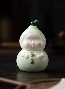 青瓷暴富葫芦小摆件创意可爱家居客厅公室桌面装饰陶瓷手工艺品